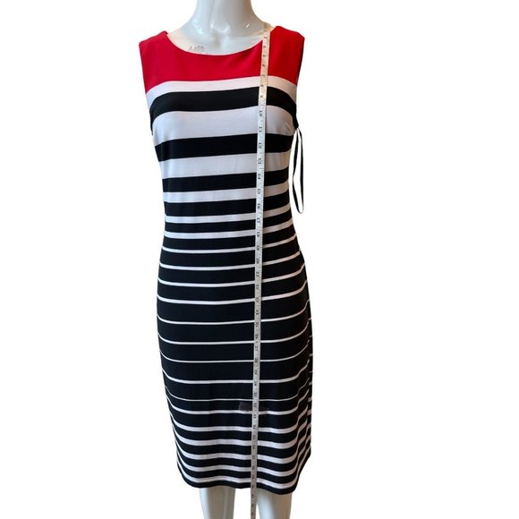 Frank Lyman Womens Sheath Dress Striped Colorblock Bodycon Side Zip Red Black 4 - Picture 3 of 7